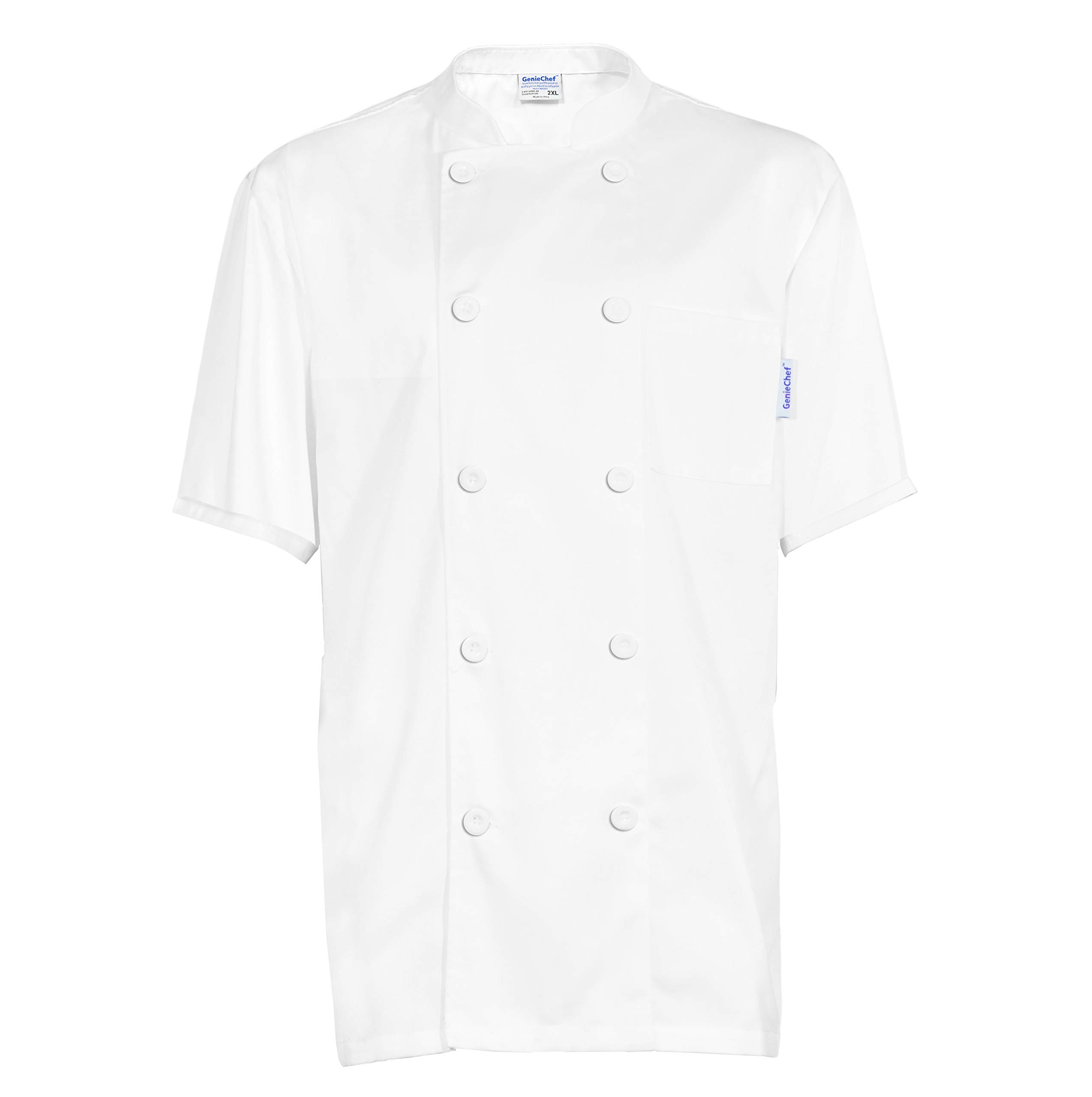 GenieChef Men's Short Sleeve Classic Chef Coat M White