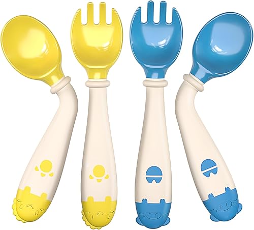 Deejoy Toddler Utensils with Travel Safe Case, Silicone Baby Spoons and Fork Set for Self Feeding, Toddlers Feeding Training Spoon, Easy Grip