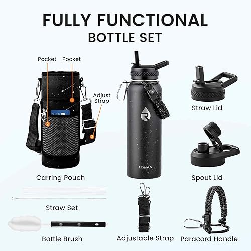 Miniatura 7 de Botella de agua aislada de 40 onzas, botellas de agua de acero inoxidable al vacío de triple pared, mantiene el frío 48 horas, jarra de agua de