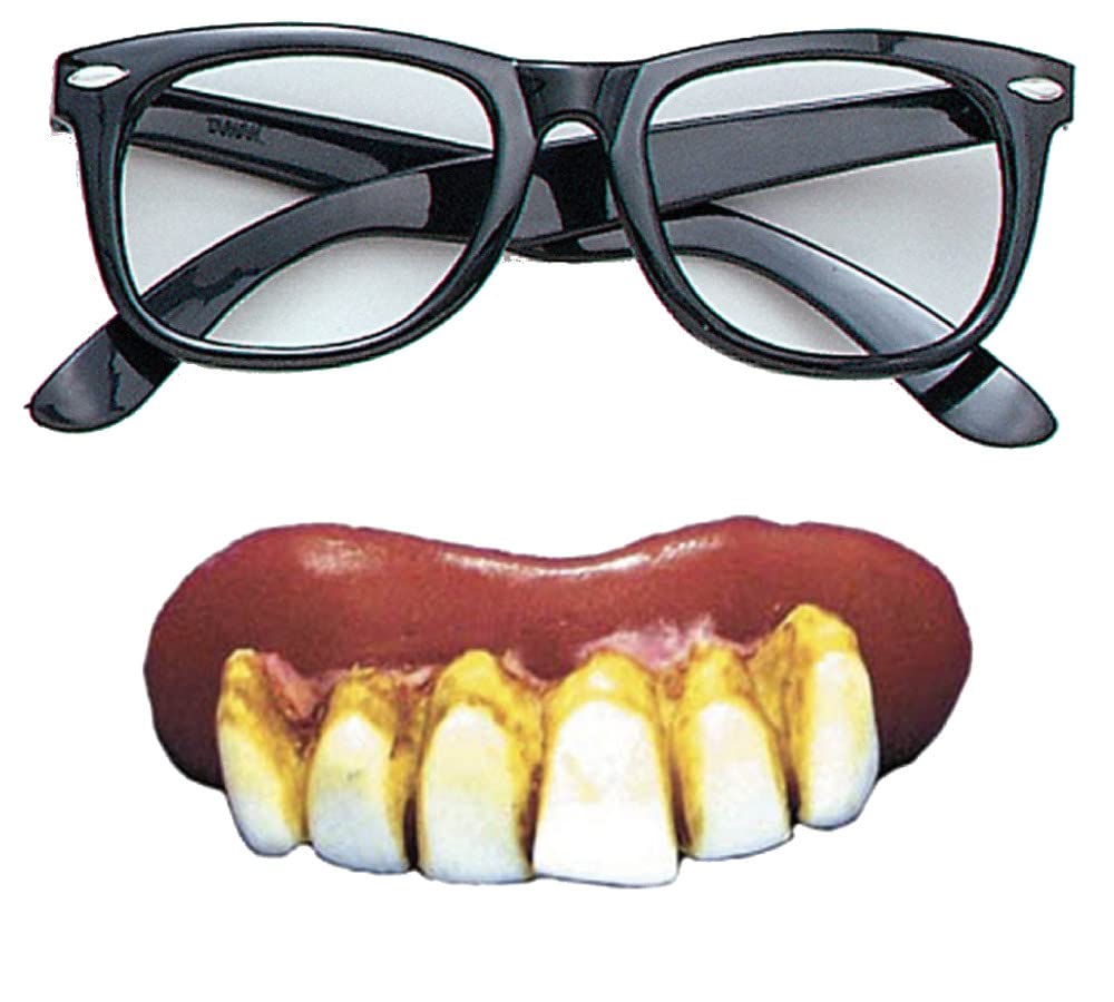 Men's 1960's Austin Powers Man of Mystery Spy TV Gigolo Groovy Fancy Dress Accessory Groovy Baby Teeth & Nerd Glasses Stag Night Fancy Fun Kit