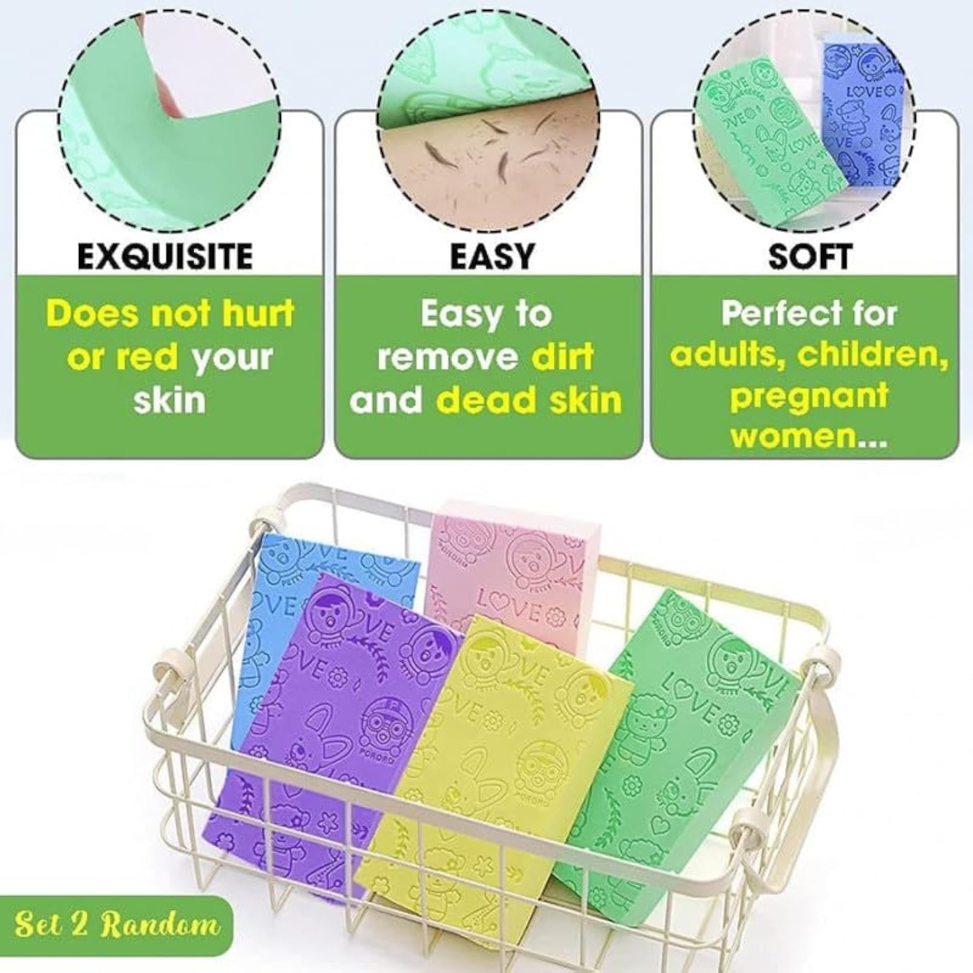 Bath Sponge Bath Brush 2 PCS Soft Exfoliating Body Scrubber