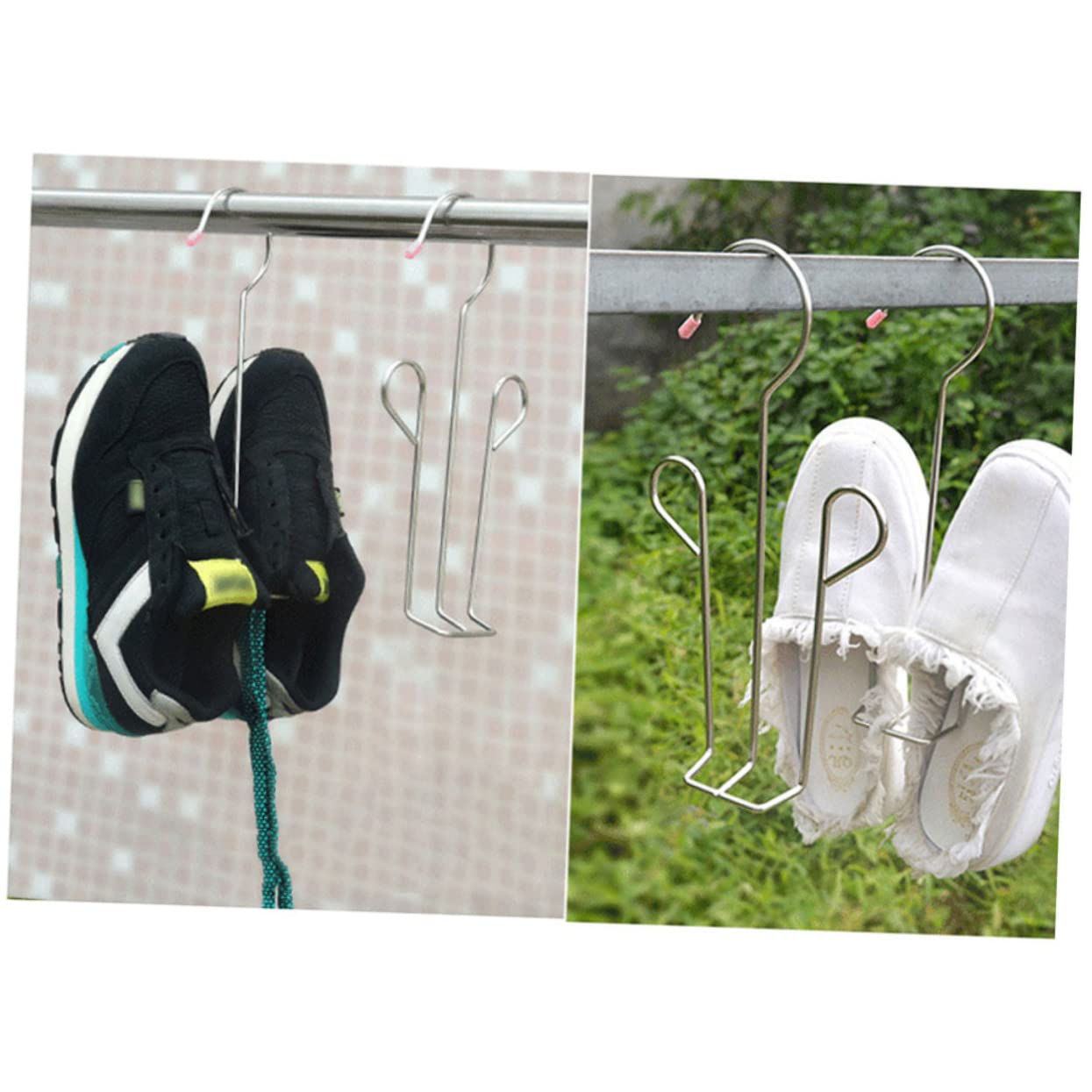 MUCKLILY 2pcs Stainless Steel Shoes Drying Rack Hook Organizer Shoe Shelf for Keeping Boots Shape Lightweight and Convenient Design for Home Use Silver
