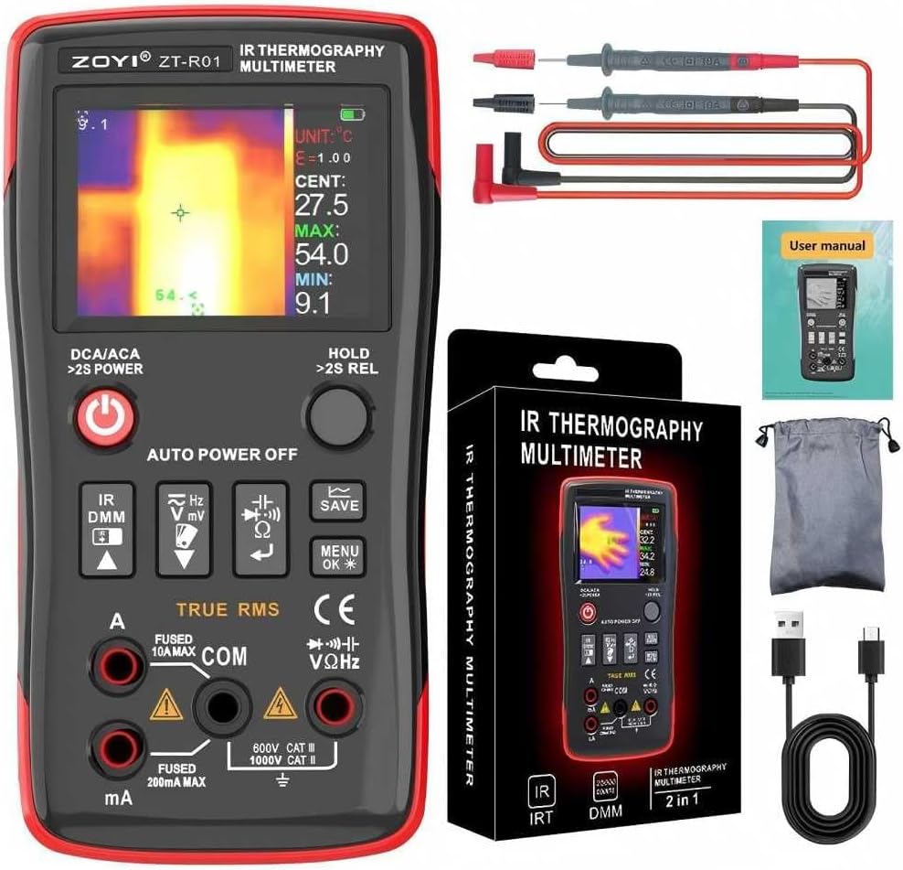 ZOYIII Thermal Imaging Camera 2 in 1 True RMS Multimeter 32×32Resolution -4°F to 1022°F Type-C Charging for Electrical Industrial Inspections 25000count Digital multimeter