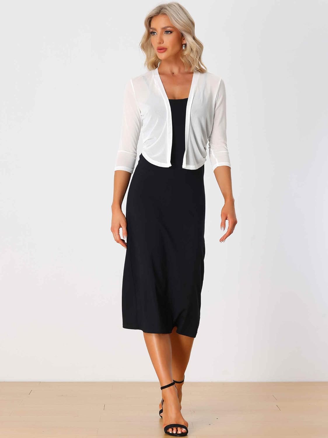 Allegra K Sheer Mesh Bolero Shrugs for Women's Elegant 3/4 Sleeve Lightweight Cropped Cardigan - Image 3