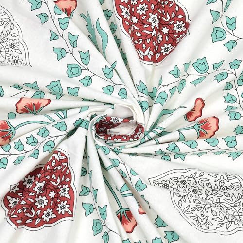 Image of BLOCKS OF INDIA 200TC Diwan Set Cotton 8 Piece | Deewan Printed Bedsheet Sets for Living Room Hall (Set of 8 Piece, 1-Bed Sheet | 2-Bolster Cover | 5-Cushion Cover (Brick Motifs), White