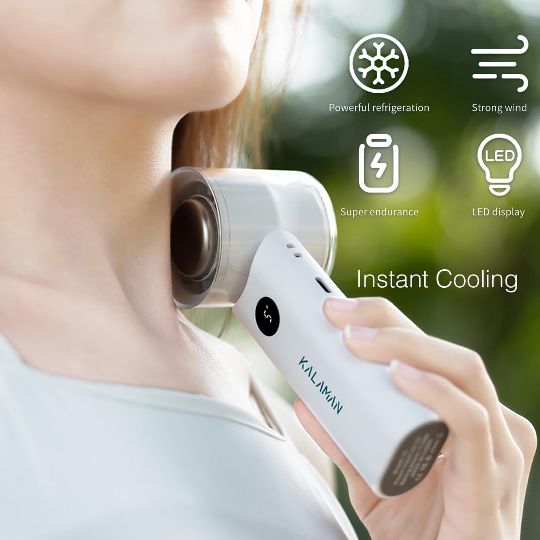 KALAMAN Handheld Portable Fan with Ice Cooler, 5000mAh Rechargeable Personal Fan,[15H Cooling Time] Mini Y Powerful [12000+ RPM] Small Pocket Fans for Travel/Outdoor/Office Quiet Neck Fan (White)