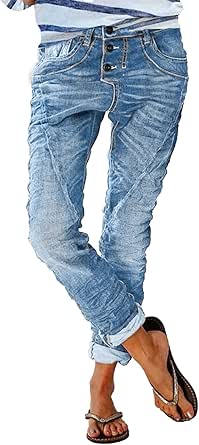 Damen Baggy Jeans Mit Weitem Bein - Bequeme Stretch Hose Mit Hoher Taille