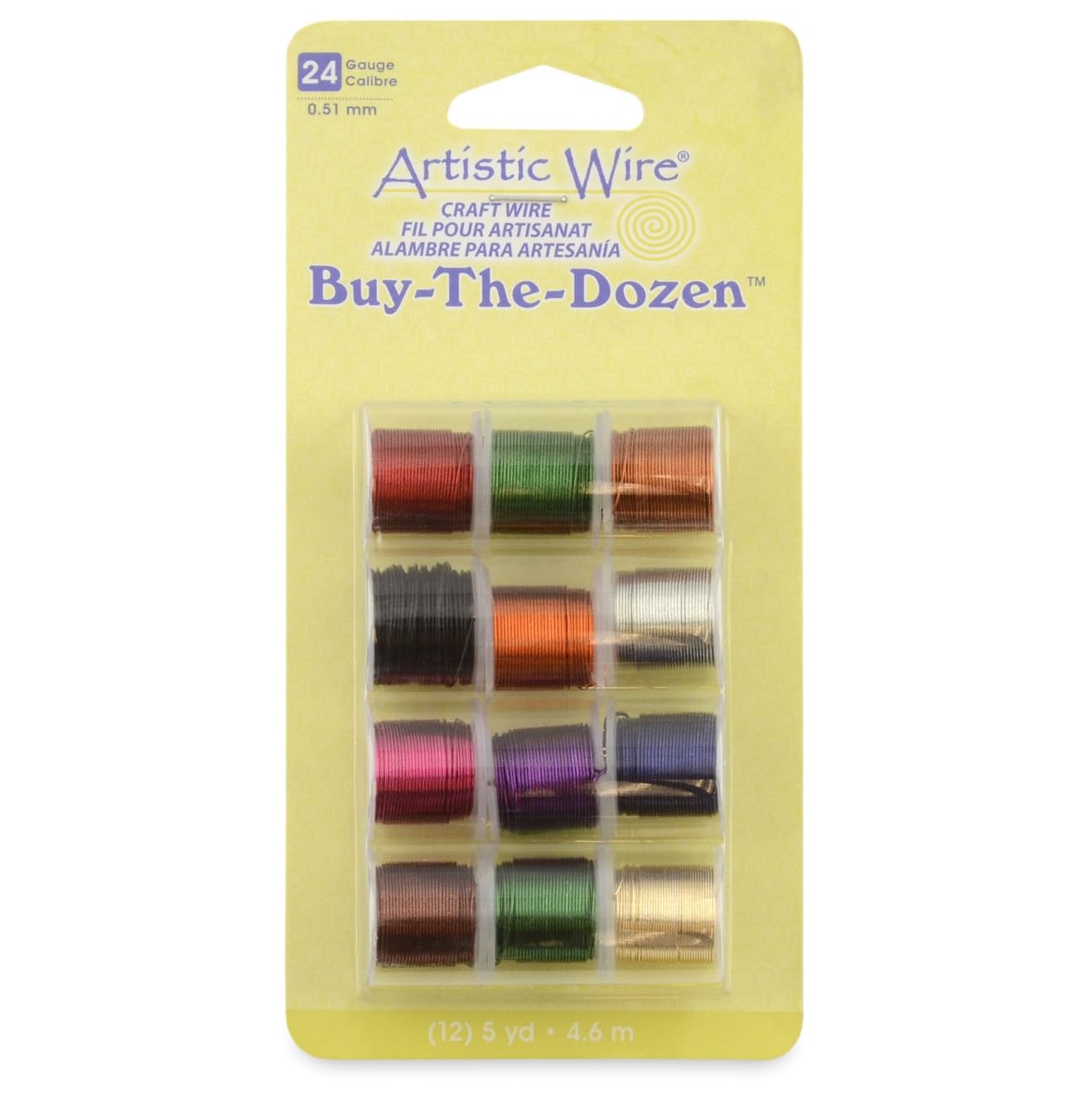 Artistic Wire, 24 Gauge Silver Plated Tarnish Resistant Colored Copper Craft Wire, Buy-The-Dozen, Assorted Colors, 5 yd, 12 spools