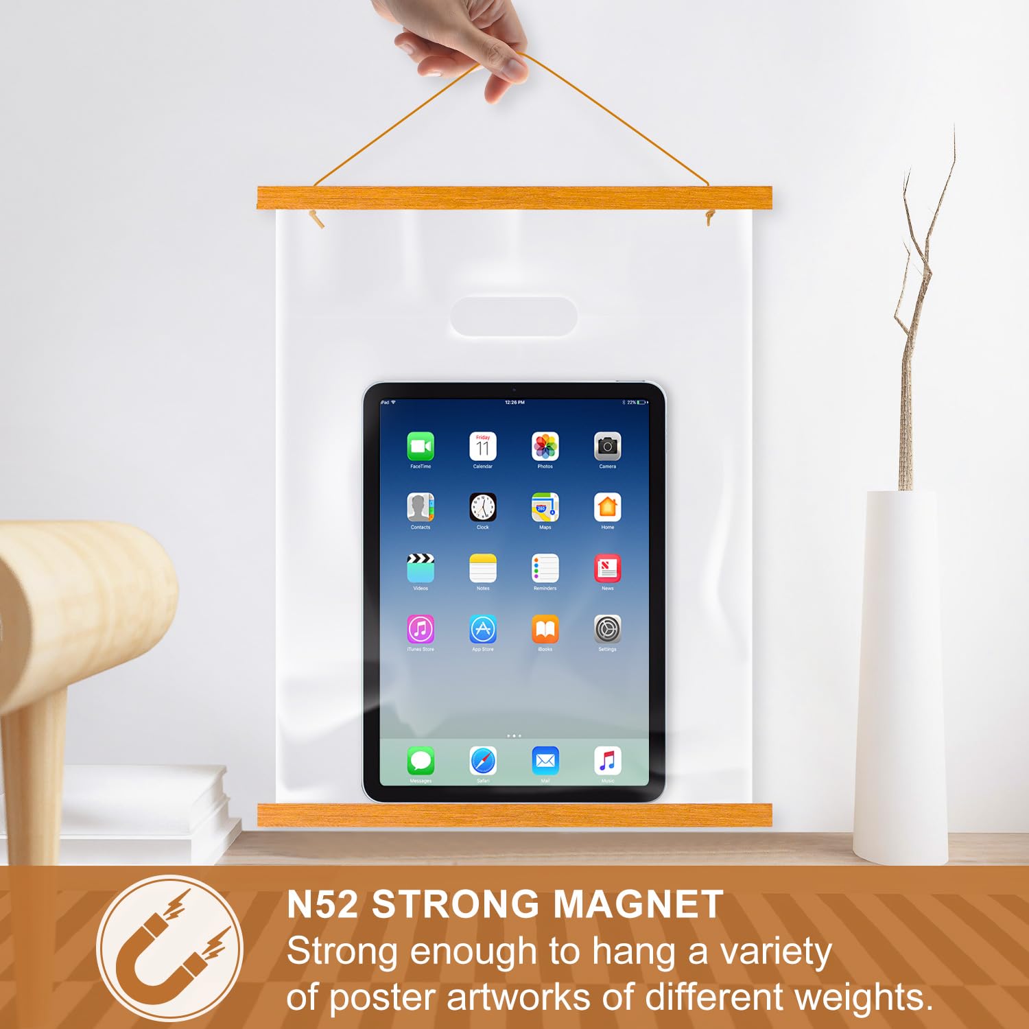 Ywlake Magnetic Poster Frame Frames,Light Wood Wooden Poster Hangers Hanger Hanging Kit for Canvas Artwork Art Print (84cm / 33" - Image 4