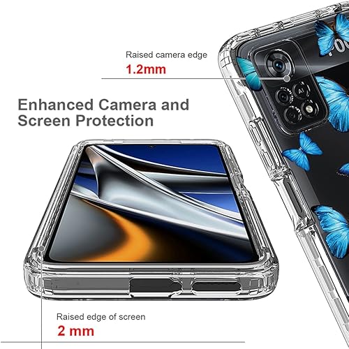 Miniatura 2 de Funda para Poco X4 Pro 5G, 2201116PG Funda con protector de pantalla de vidrio templado, cuerpo completo transparente floral TPU Slim Funda