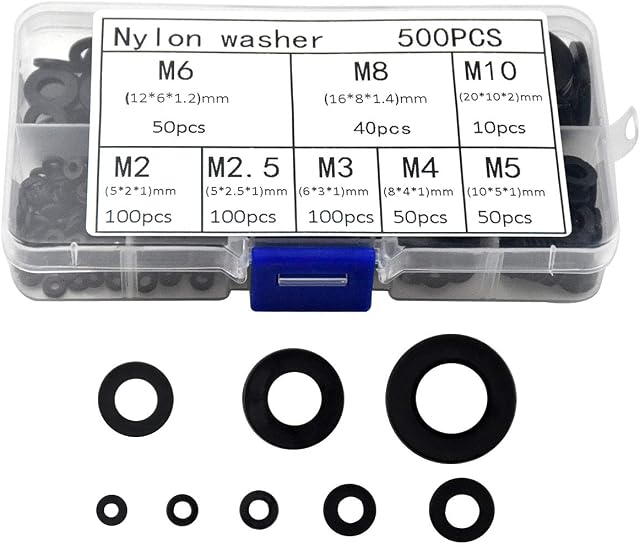 500 Pcs Black Nylon Washers Flat Rubber Washer Round Spacers Insulating Electrical Gasket O Ring Seals Assortment Set with Box for Mechanical Auto General Repair Plumbing, M2 M2.5 M3 M4 M5 M6 M8 M10
