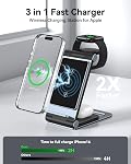 Bolvunes Station de recharge sans fil, pliable 3 en 1 Chargeur sans fil pliable 15W, Chargeur de voyage pour iPhone 15/14/13/12/11/Pro Max XR XS 8 Plus, pour Apple Watch9/8/7/SE,pour AirPods 3 2Pro