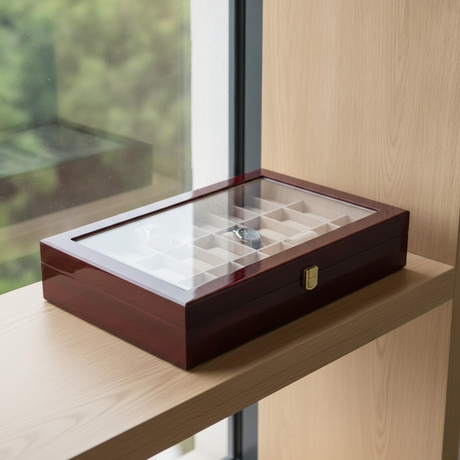 Gralara Caja Relojes con 24 Compartimentos Organizador Relojes Profesional Estuche para Coleccionistas