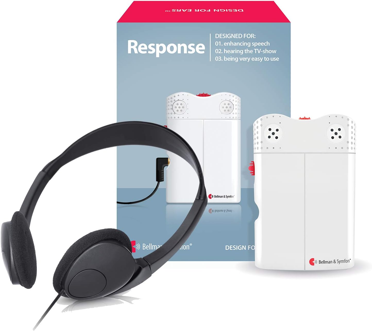 Bellman & Symfon Response Hearing Amplifier with Headphones – Pocket Size Personal Sound Amplifier – Assistive Listening Devices for Conversations - Entry-Level Digital Hearing Amplifiers for Seniors