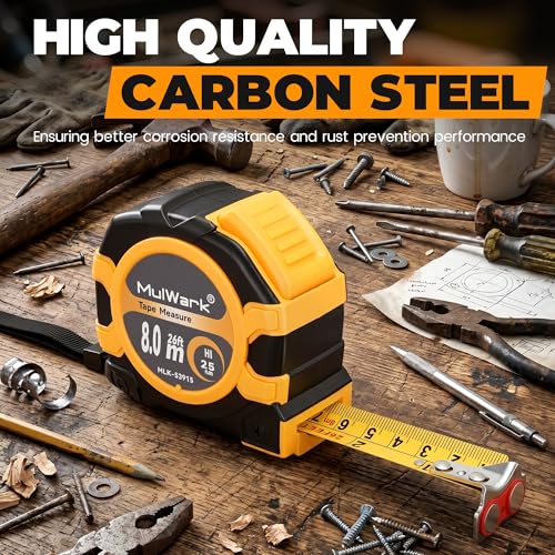 MulWark 26ft Metric Tape Measure, Double Secure Blade Lock Tape Measure Retractable with Stop Button, Both-Side Metal Blade, Magnetic Hook for Construction, Carpenter, Architect, Woodworking — view 5