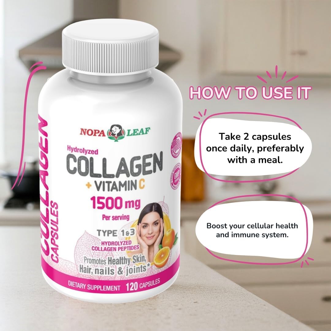 Collagen Capsules with Vitamin C - High Absorption Anti-Aging Formula for Healthy Hair, Skin, Nails and Joints - Types 1 and 3 Collagen Booster Supplement - 120 Tablets(1500mg) - Image 7