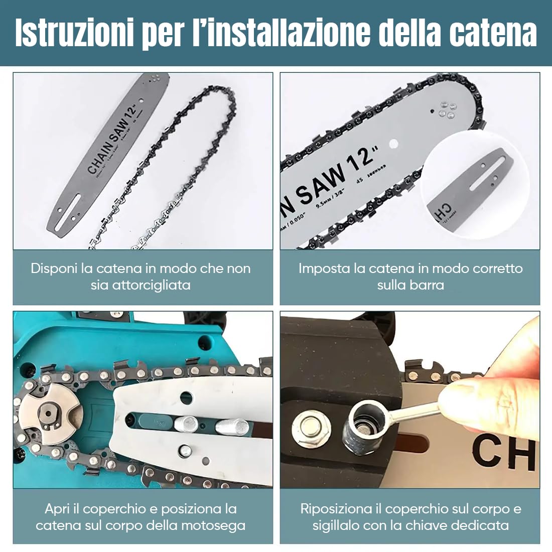 Motosega a Batteria 21V 400W con Lama 12" (30 cm) – Doppia Batteria Litio Inclusa, Motore Brushless, Lubrificazione Automatica, Valigetta e Accessori – Per Taglio Legna e Potatura