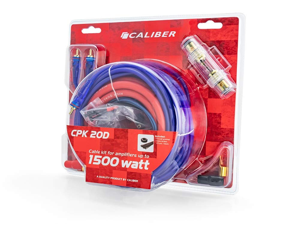 Kit de Câblage pour Amplificateur 1500W - Caliber CPK20D – Subwoofer, Audio et Caisson de Basse Amplifié – Kit câble Complet avec fusible et cosses pour Installation Auto