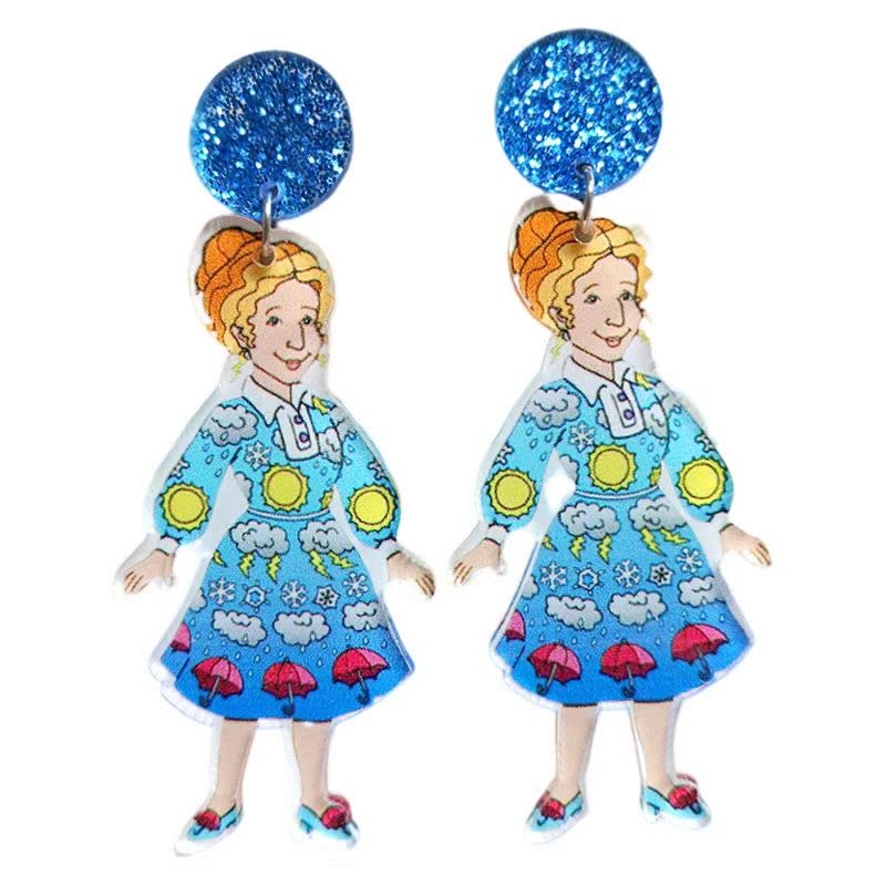 Cute Frizzle Weather Dress Earrings for Women, Teachers, Educators, Librarians, Principals and More. Super Cute Pair of Magic School Bus Themed Earrings for Women. Frizzle Earrings for Teacher Gifts,