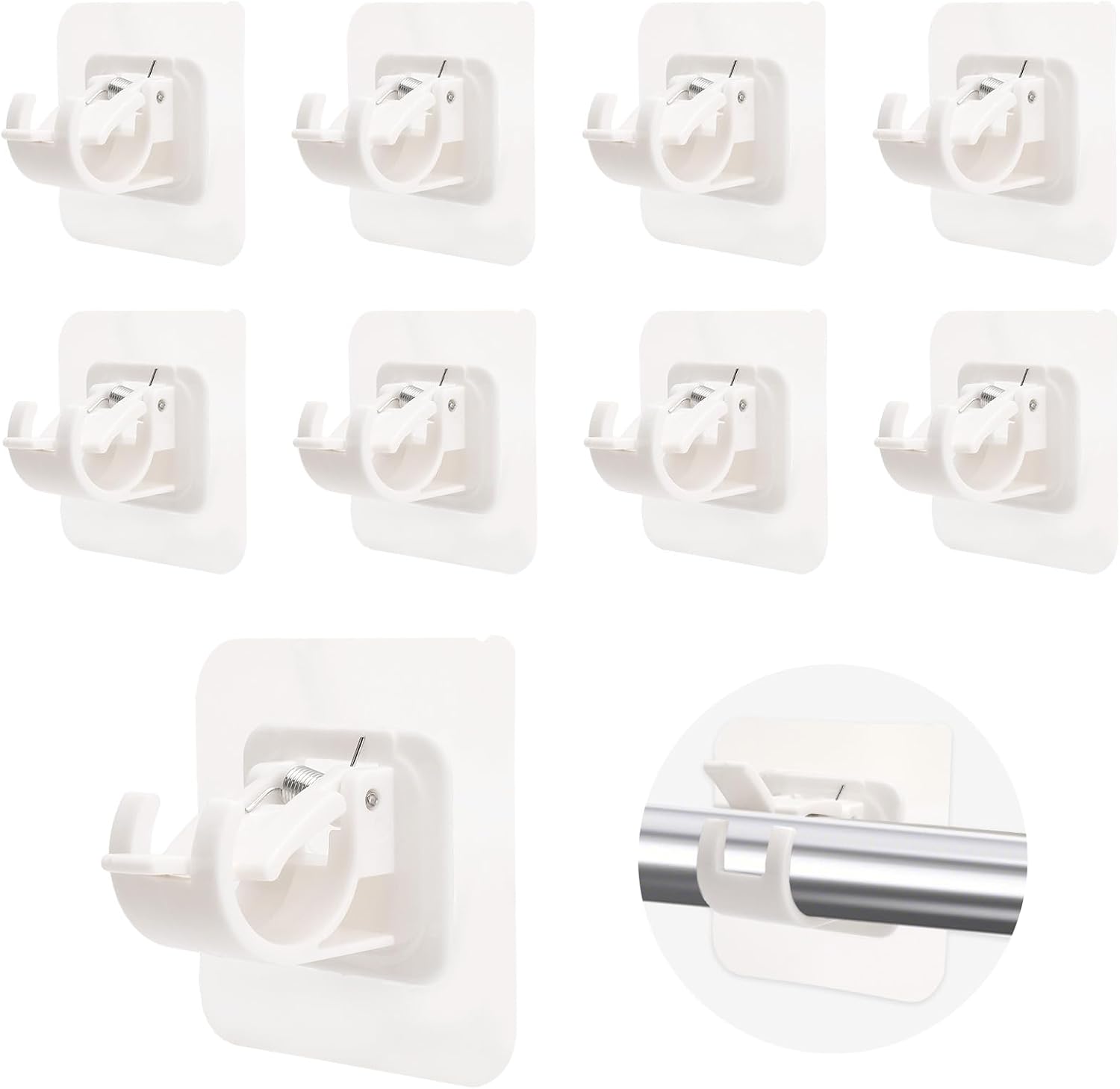 Curtain Rod Bracket No Drilling, 8 PCS Self Adhesive Curtain Rod Holders, Non Drill Sticky Nail Free Drillless Rods Hanger Hooks Holder Brackets for Wall Home Kitchen Bedroom Bathroom Hotel (Black)