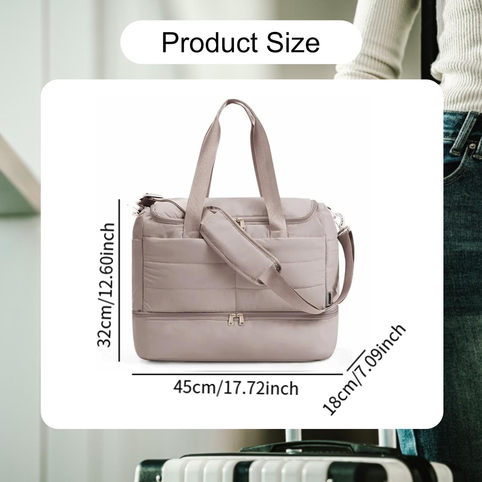 Borsa da Viaggio Donna Borsa Tote Multifunzione Borsa Sportiva con Scomparto Scarpe Sacca Leggera Impermeabile Adatta a Escursioni Lavoro Attività, Cachi