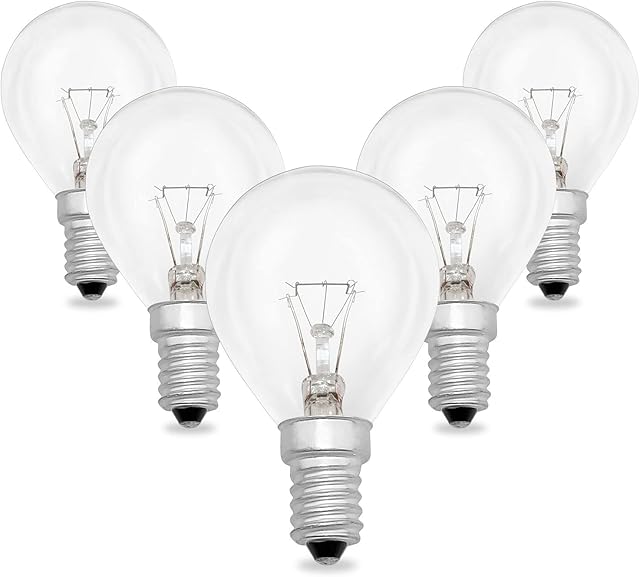 E14 Clear Golf Ball Bulb Dimmable G45 230V 40W, 400lm Warm White 2700K, Incandescent Oven Light Bulb E14 300 Degrees Heat Resistant, E14 SES Globe Bulbs for Oven, Desk Lamp, Lava Lamp, Pack of 5