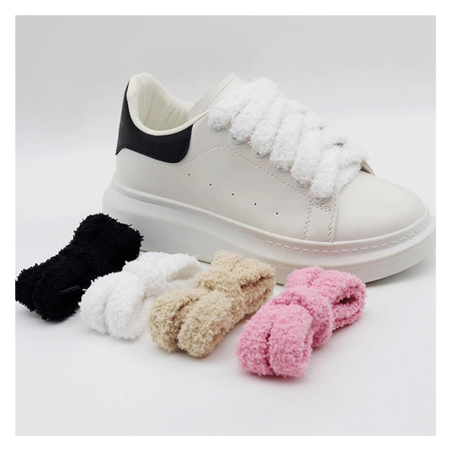 2 paia Dropship Piatto Largo Piatto Nero Peloso Morbido Morbido Lacci Delle Scarpe Da Tavola Per Le Donne Scarpe di Tela Lacci