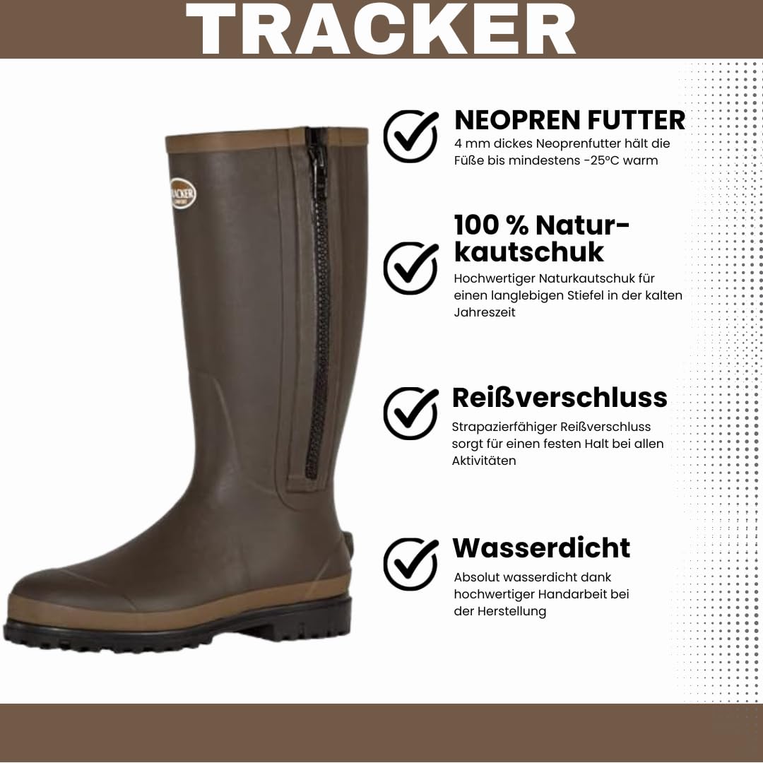 TRACKER Neopren Gummistiefel, Jagdstiefel Winter, thermo gefüttert, für Herren & Damen, mit Reißverschluss, wasserdicht, Größe 38-48…
