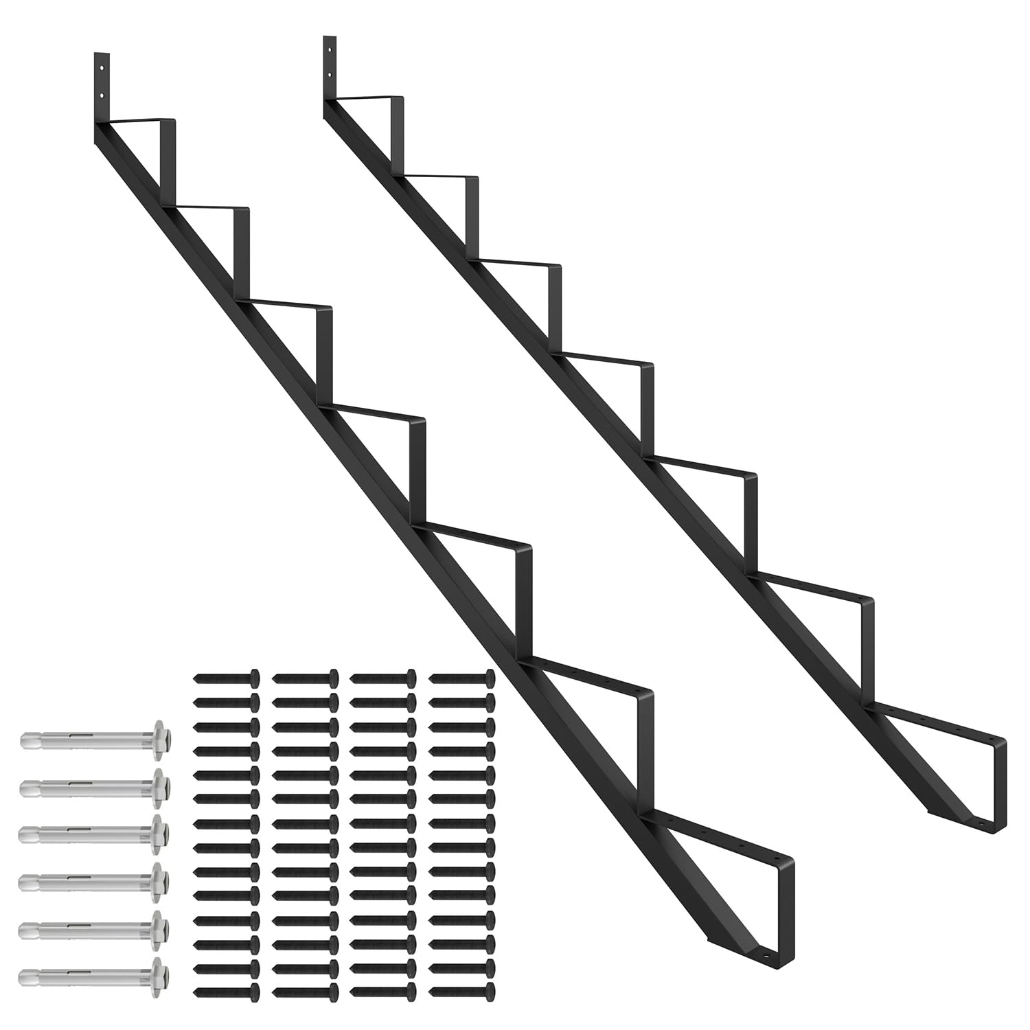 Steel Stair Stringer 7 Step-2 pcs, Pre-drilled Holes Steel Stair Riser for Deck Height 58in,Heavy Duty Outdoor Steps,MAX Load Capacity:500lbs