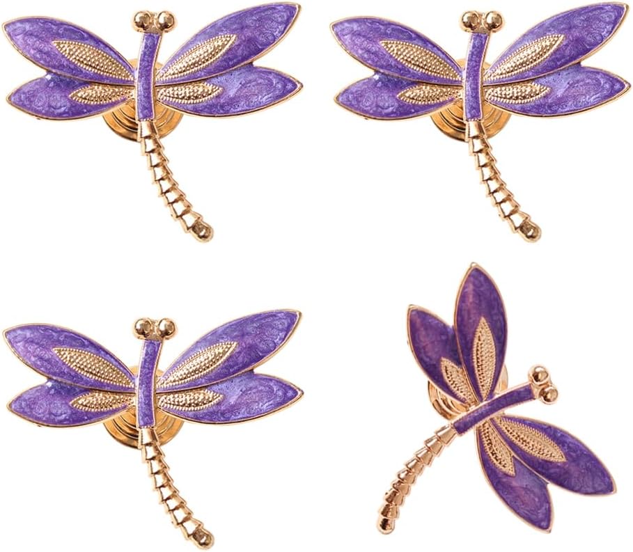 Cucumis Lovely Dragonfly Cabinet Knobs Purple 4Pcs Animal Pull Single Hole Handle for Door Closet Drawer Cupboard Dresser Wardrobe Furniture Kitchen Modern Home Office