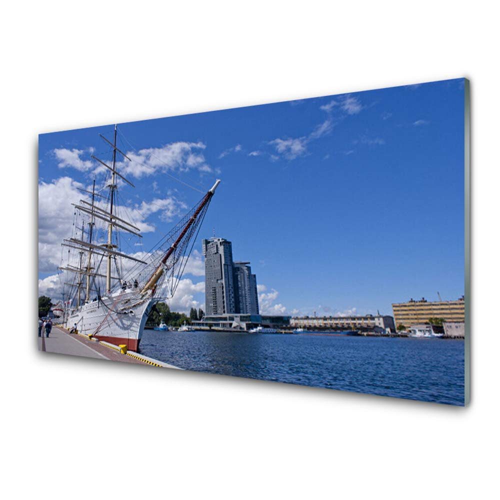 Tableau mural bateau sea paysage en verre trempé 100x50cm Tulup