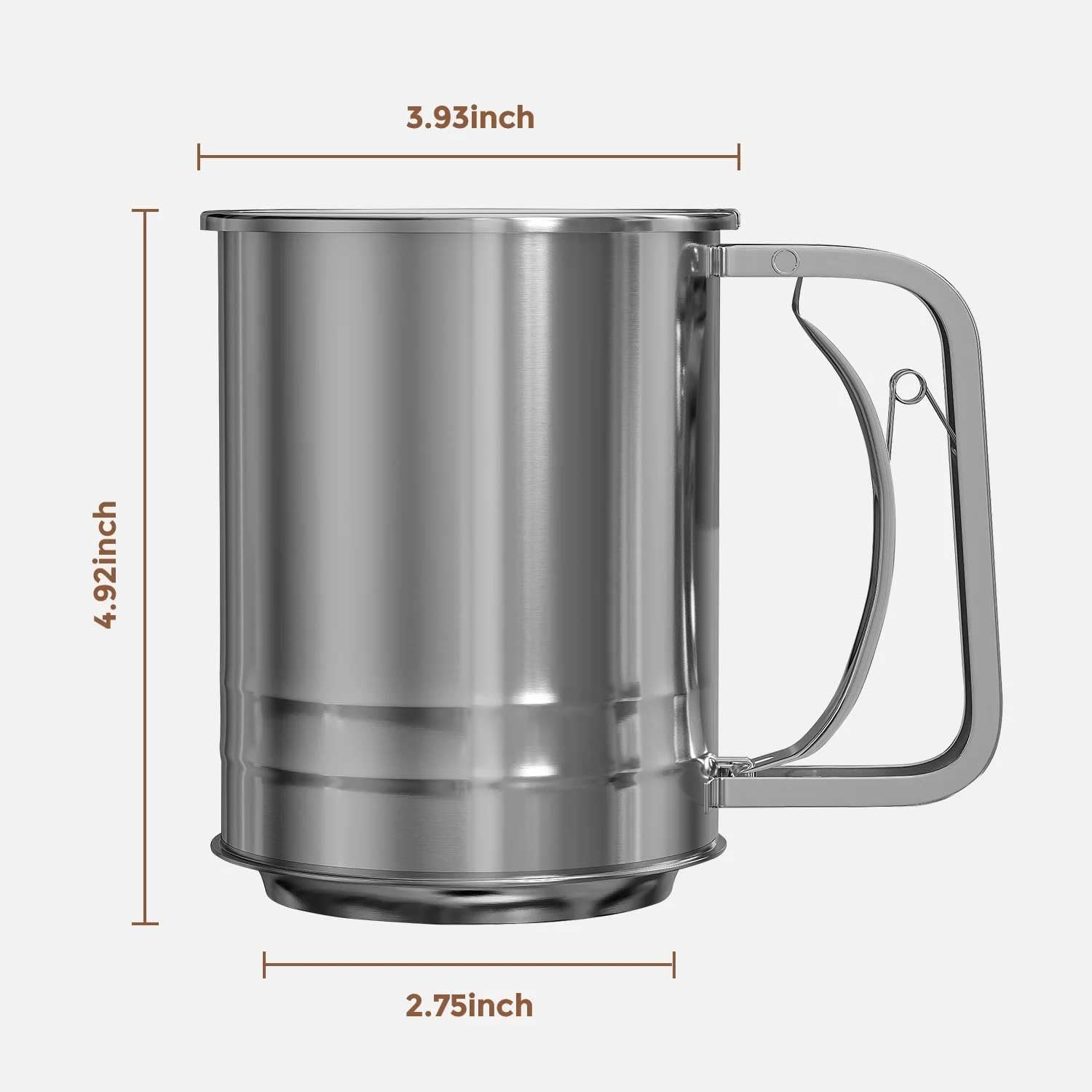 Stainless Steel 3 Cups Hand Press Flour Sifter for Baking | Double Layers Sifter Powder Sugar Shaker,Flour Strainer