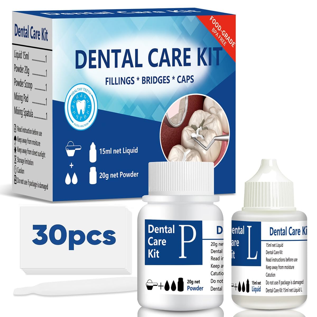 Tooth Repair Kit Zinc Oxide Eugenol Cement Dental Care Kit, Temporary Teeth Replacement, Dental Care Repair for Broken Chipped Teeth, Crown Fillings & Bridges 2PCS