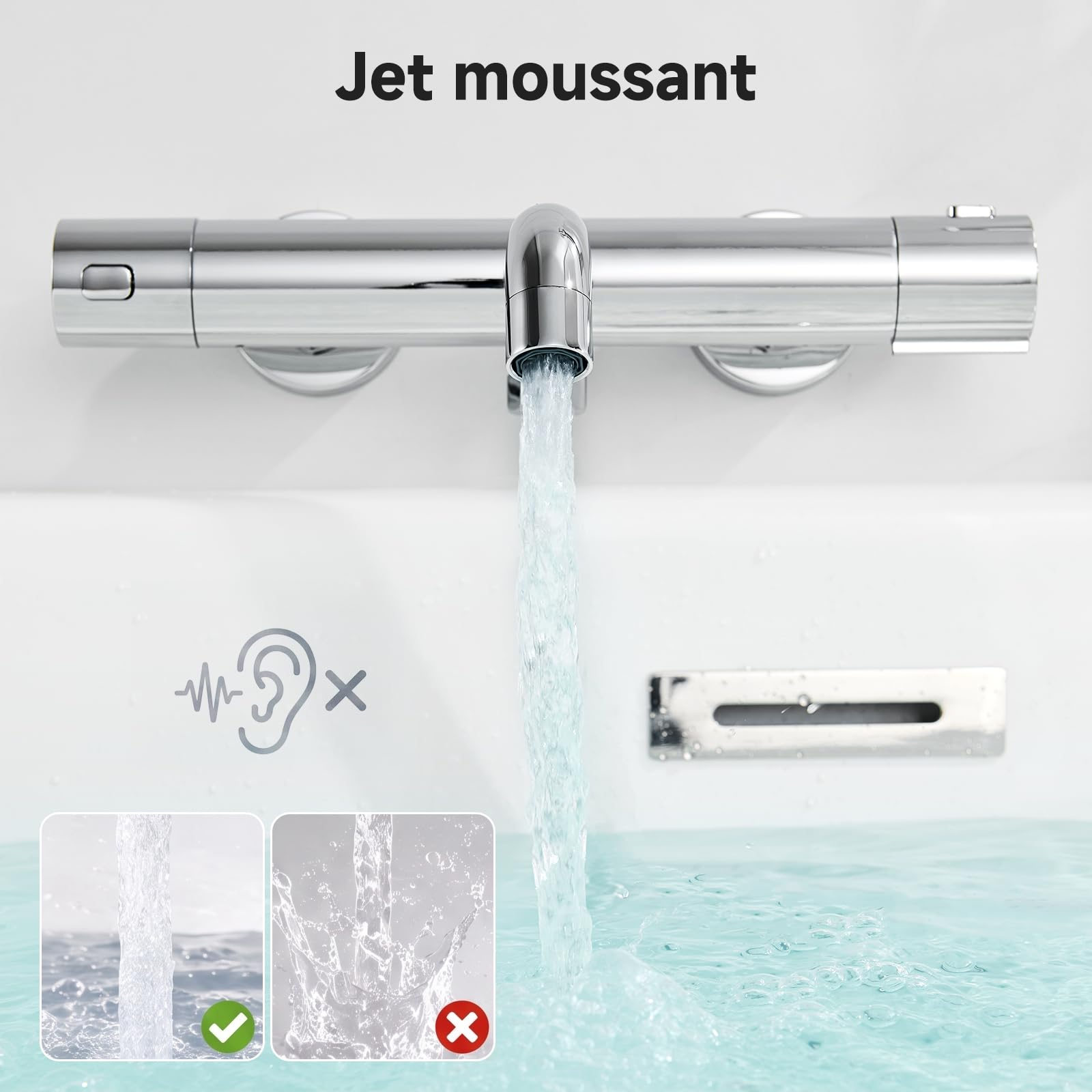 Auralum Mitigeur Douche Thermostatique - Robinet Thermostatique de Douche en Inox 304 avec Verrouillage 38°C - Anti-brûlure - 2 Fonctions pour Bain et Baignoire - Contrôle de la température - Chromé