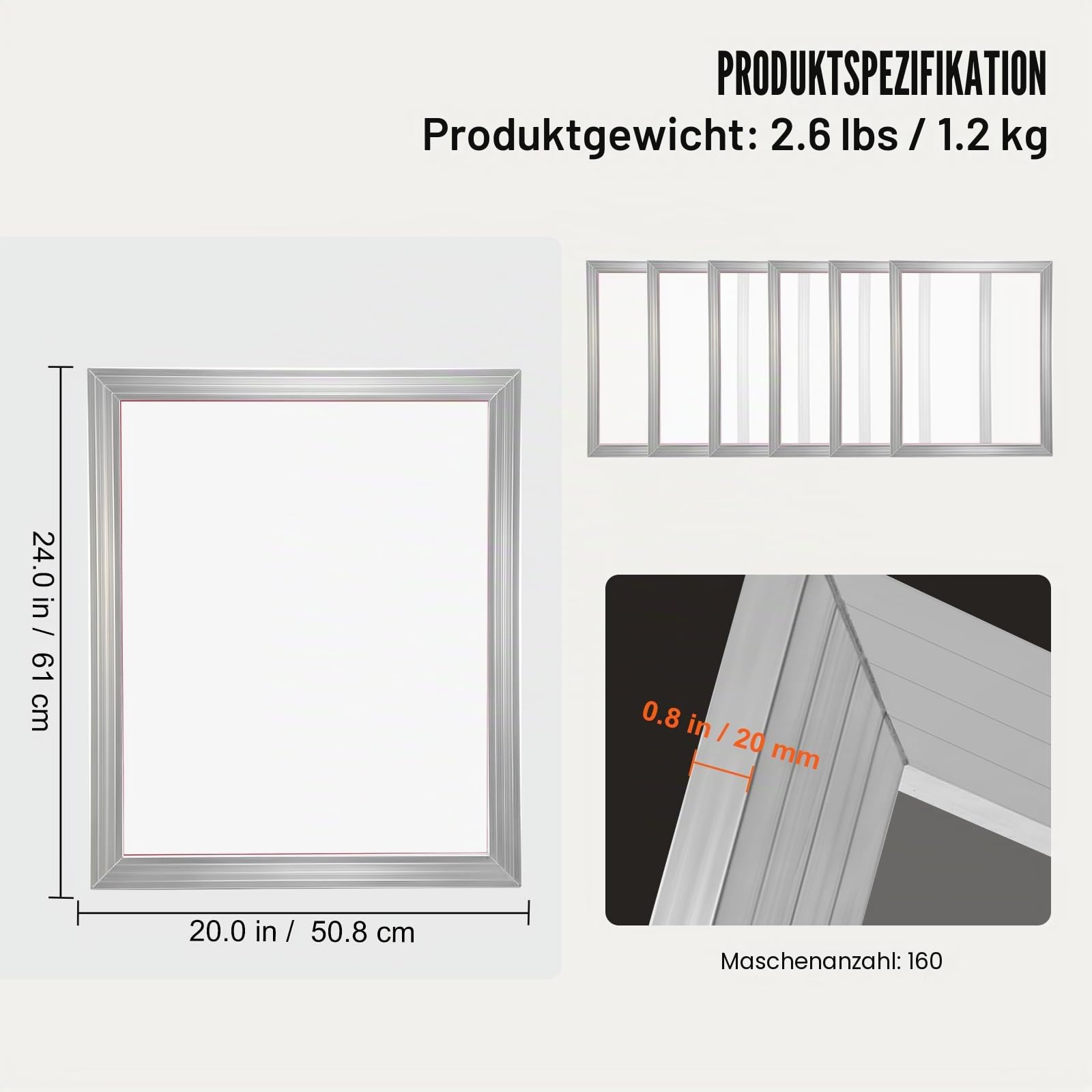 VEVOR Siebdruck-Kit, 2 Stk. Aluminium-Rahmen 20x24 Zoll 160 Mesh, Hochspannungs-Nylon-Mesh