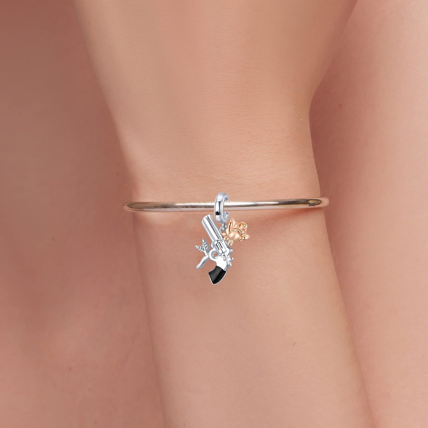 MUNDELL Authentic 925 Sterling Silver Mom Heart Shaped Pistol with Rose Charm Dala Horse Charm for Original Silver Bracelet or Bangle Jewelry Make Pendants - Image 3