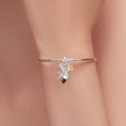 Miniatura 3 de MUNDELL Auténtica pistola en forma de corazón de plata de ley 925 con dije de rosa para pulsera de plata original o brazalete, joyería para hacer