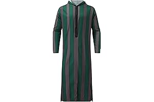 Men's Striped Thobe Cloak Cam Button Up Long Sleeve Kaftan