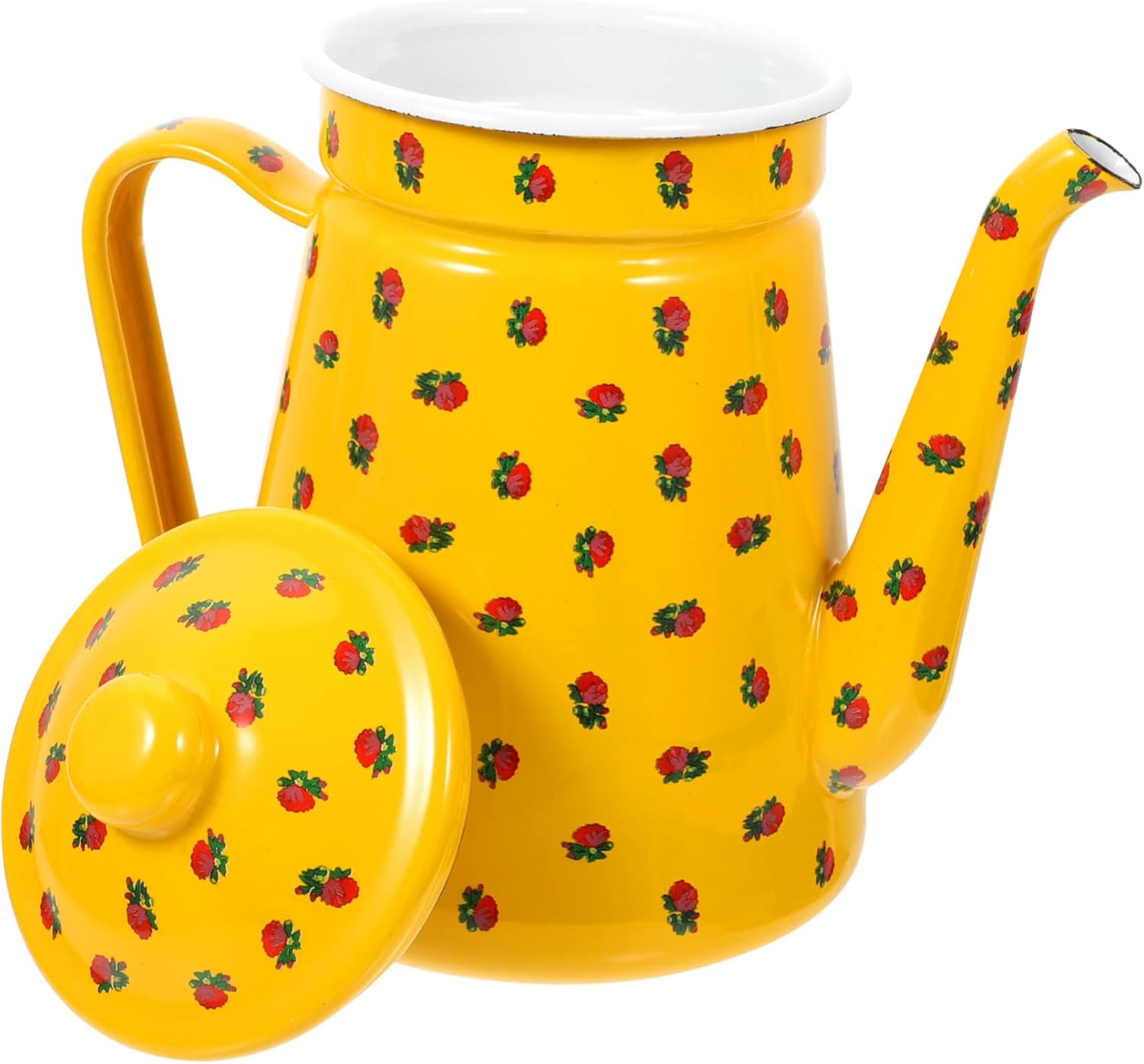 Enamel Coffee Kettle 1.2L Vintage Pour-Over Teapot with Narrow Spout Stovetop Milk Tea Pot for Home Brewing and Camping