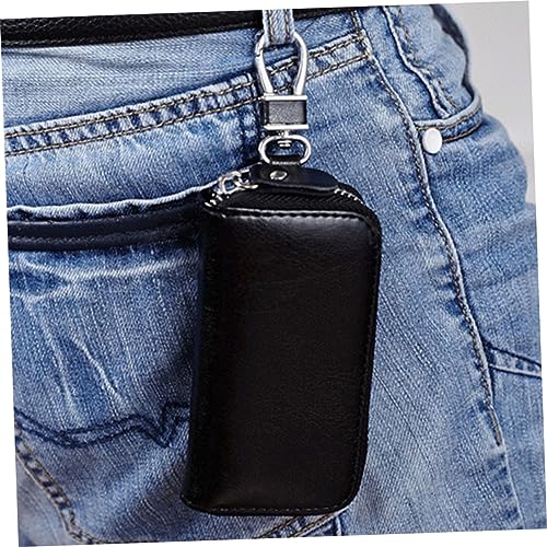 Vaguelly Multi Function Blue Leather Car Key Case Wallet Bag with Zipper Closure Lightweight Key Wallet for Men Durable Practical Design Fit4