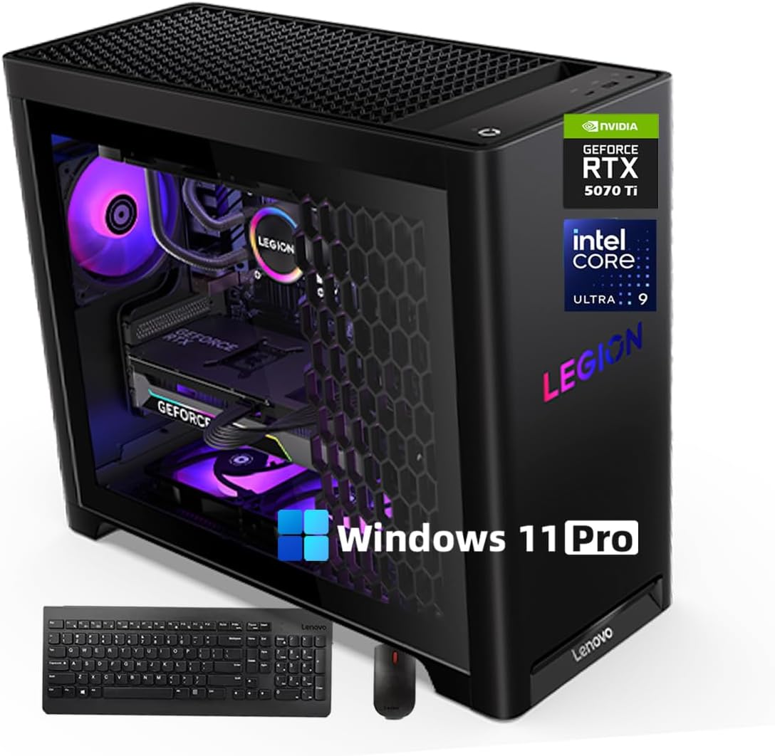 Lenovo 2025 Legion Tower 5i Gen 10 Gaming Desktop, GeForce RTX 5070 Ti 16GB GDDR7, Core 24 Ultra 9 275HX Processor, 200W 240mm Liquid Cooling, 32GB DDR5 RAM, 1TB SSD, 2TB HDD, Keyboard & Mouse