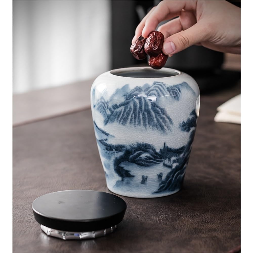 Organizador de Bolsitas de Té Recipiente for almacenar té suelto, tarro de cerámica sellado, tarro vacío con cuchara de té, juego de caja de regalo de tarro doble de té retro Organizador de Té Contene