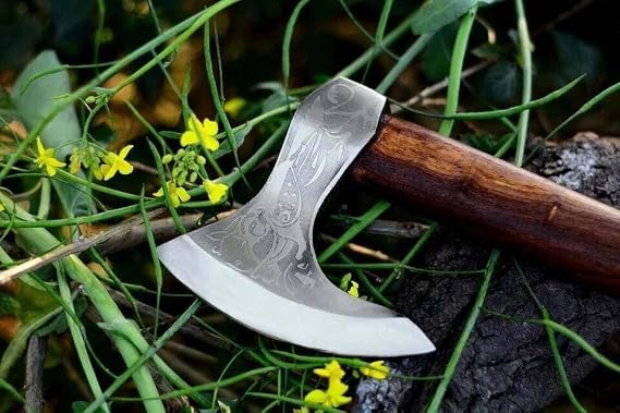Viking Axe High Carbon Steel Sharp Blade Hand Forged Hunting Camping Axe Rosewood Handle Viking Bearded Outdoor Axes Hatchet Axes Tomahawk Gift Wood Splitting Xmas Birthday Gift with Cover
