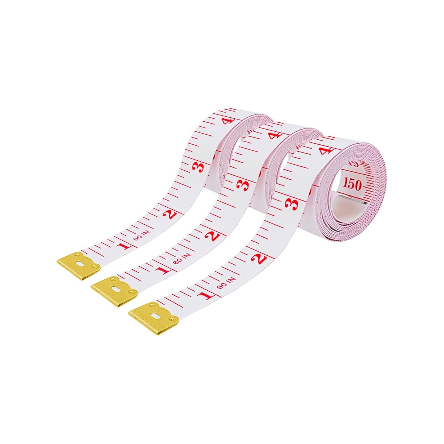 Tape Measure Double Scale Body Sewing Soft Flexible Tailor Craft Vinyl Ruler for Weight Loss Medical Body Measurement, Has Centimetre Scale on Reverse Side 60-inch（Red on White）