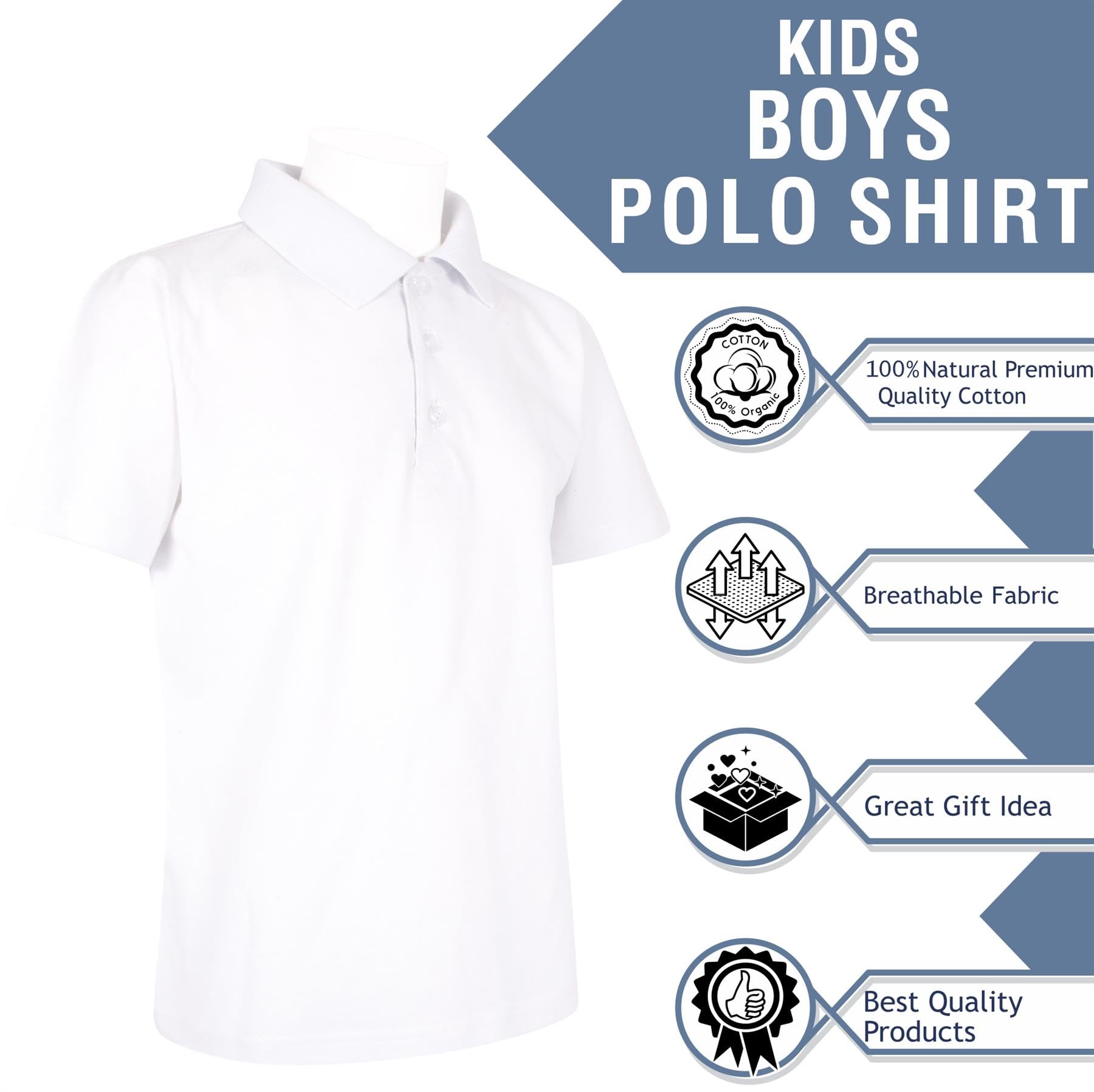 A2Z 4 Kids Niñas Niños Camisetas Polo Plain Verano Camisetas y Camisetas sin Mangas Moda Sensación Suave - PL Polo T Shirt White 5 Pack 3-4