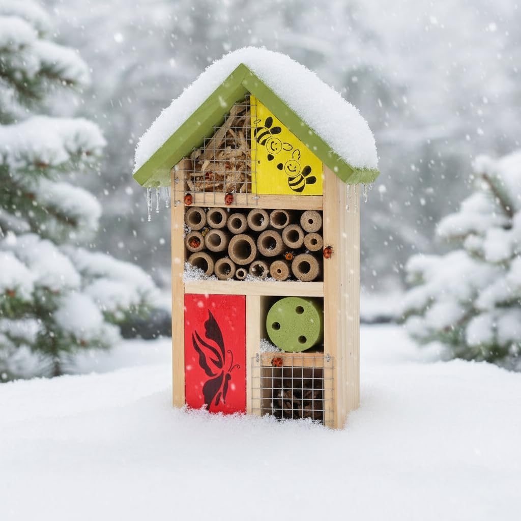 Houten Insectenhotel voor Tuin - Bijen- en Vlinderhuis met Natuurlijke