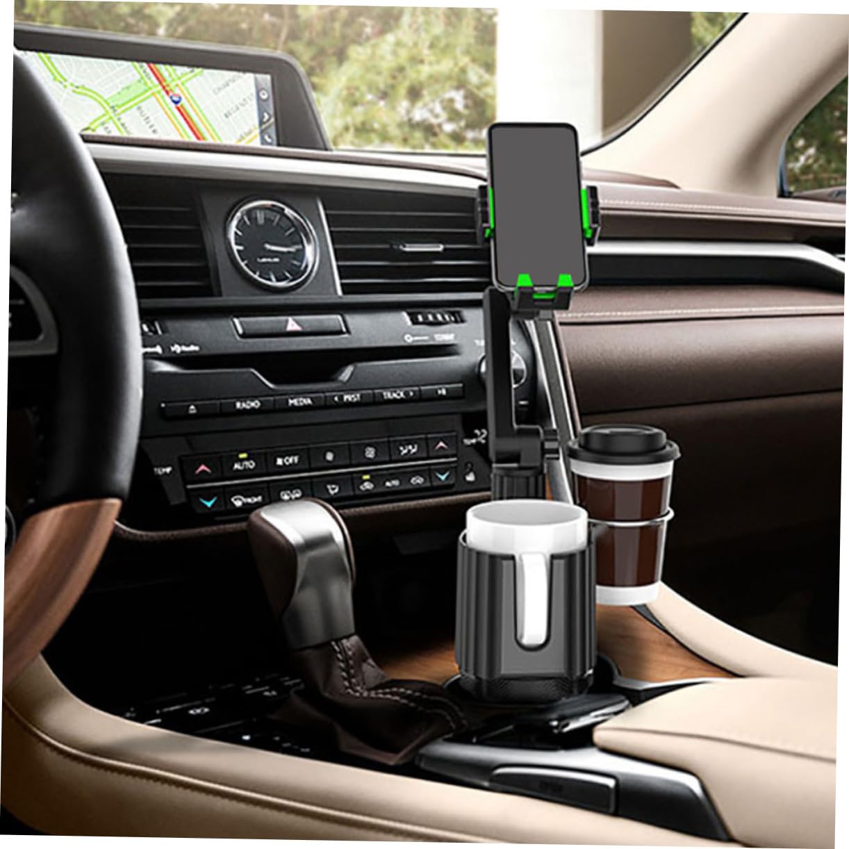 SHINEOFI Supporto Cellulare per Auto con Portabicchieri, Nero Abs Metallo