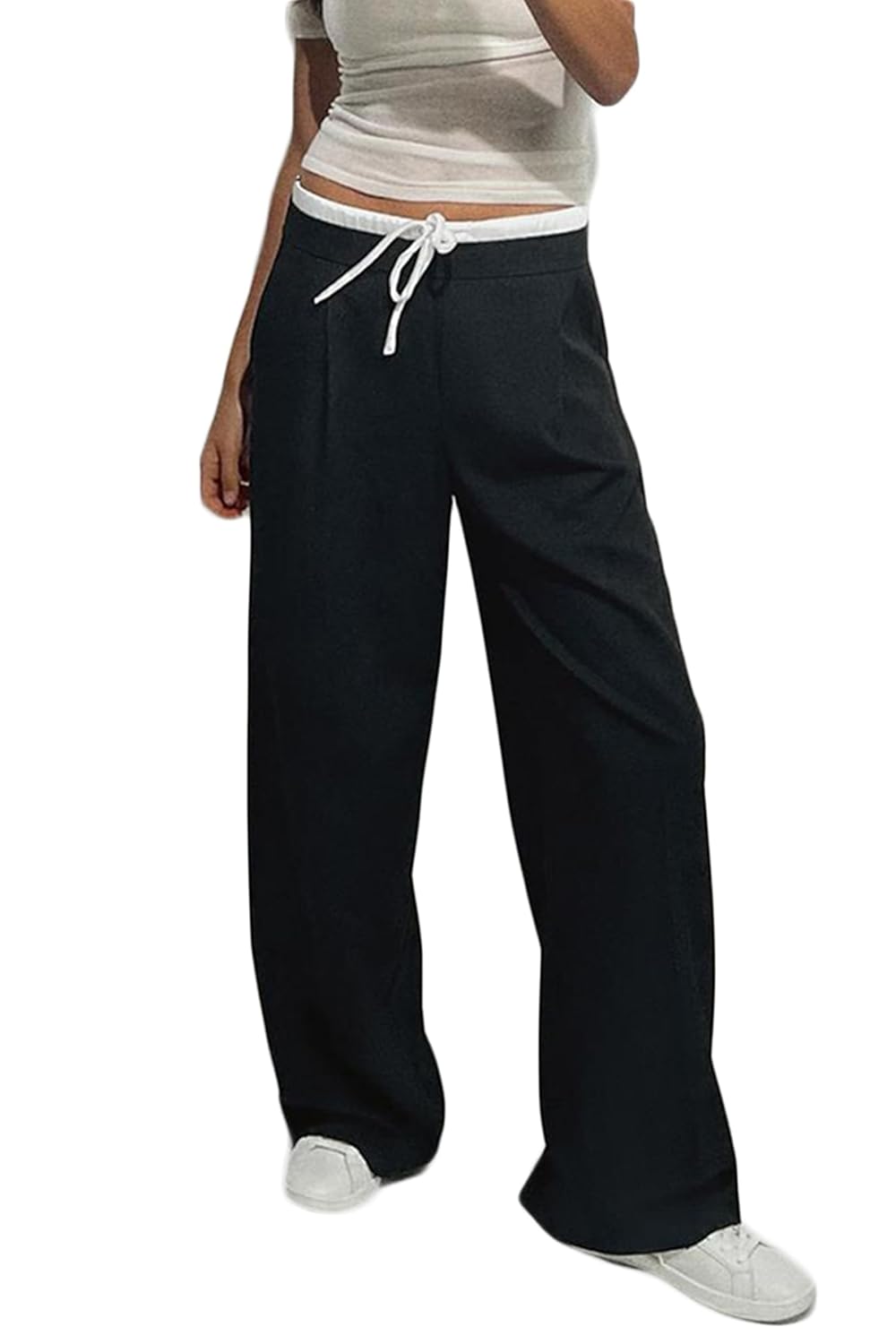Wide Leg High Waisted Dress Pants Womens Elastic Waist Business Casual Trousers Work Pants with Pockets