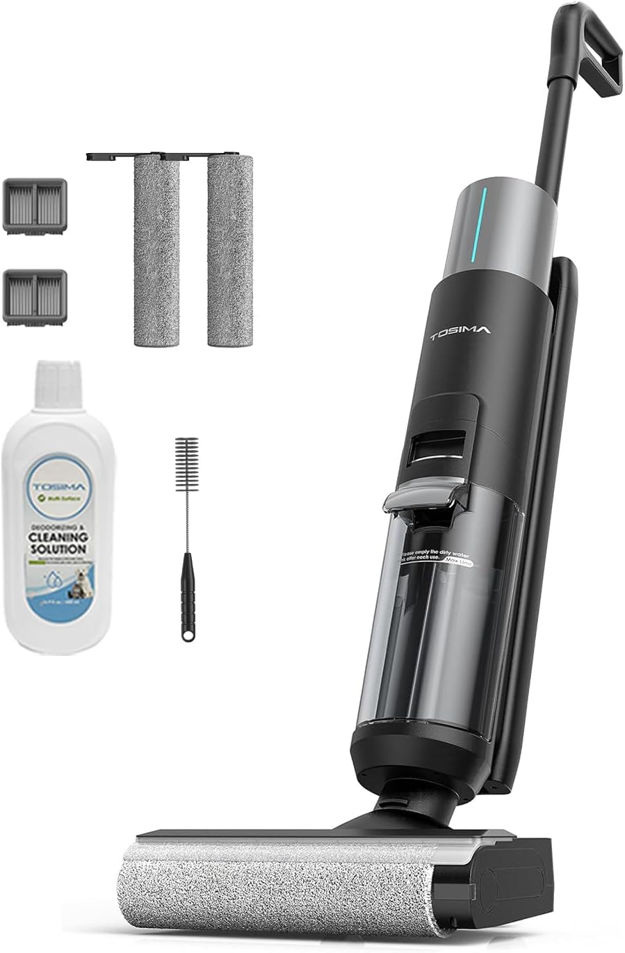 Tosima Wet-Dry Vacuum Cleaner, Cordless Vacuum Mop, Lightweight & Long Run Time, Great for Sticky Messes and Pet Hair (H1 Pro)