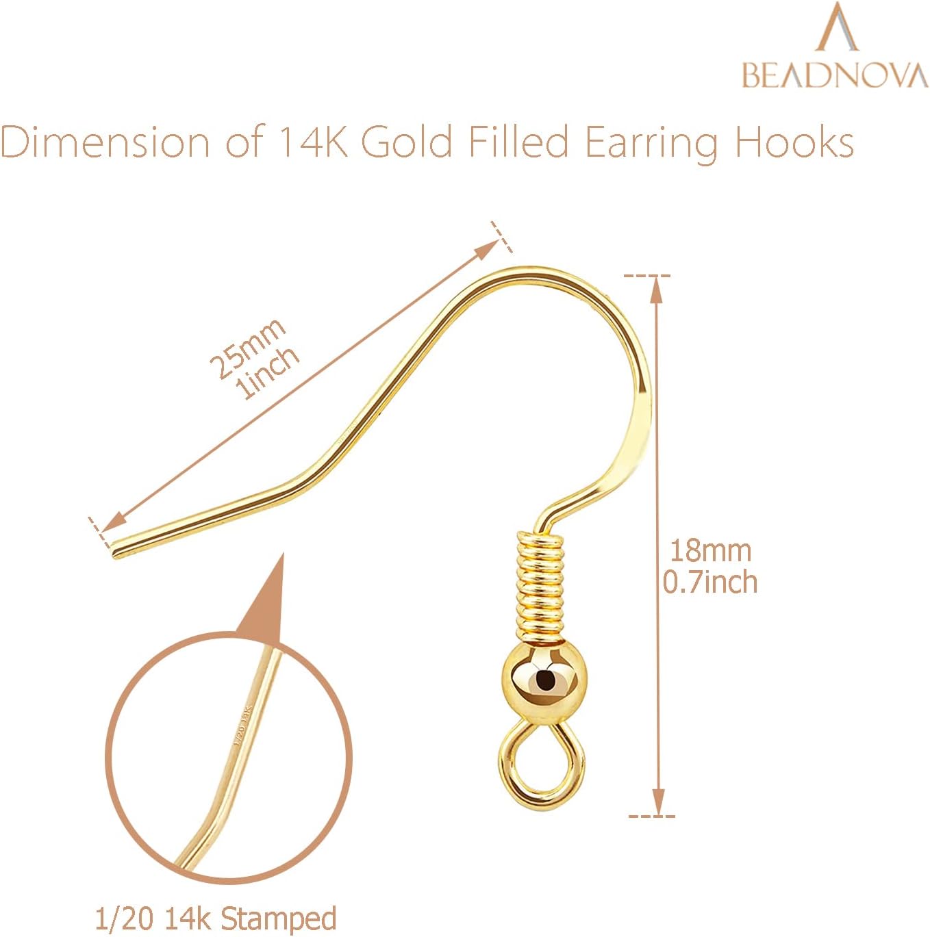 BEADNOVA Fish Hook Earring Hooks 4pcs 14k Gold Filled Earring Findings with Backs for Ear Wire Supplies Ear Posts Making DIY (4pcs Earwires and 4 pcs Backs) - Image 2